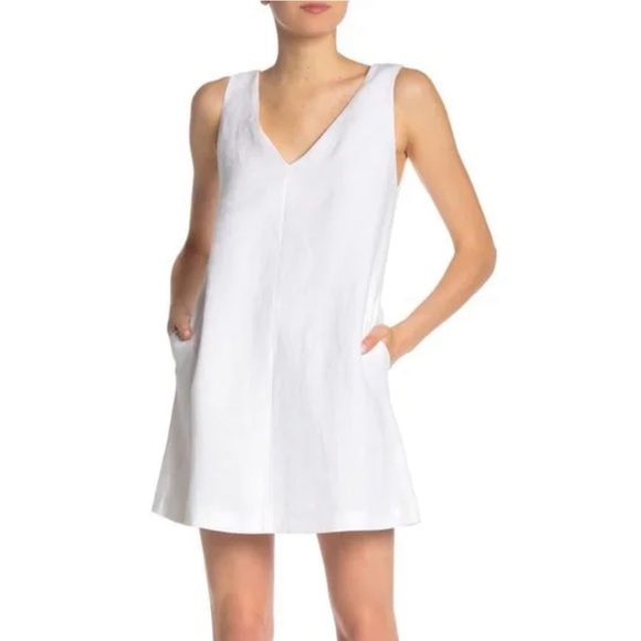 Theory Double V White Shift Linen Dress - Picture 4 of 7